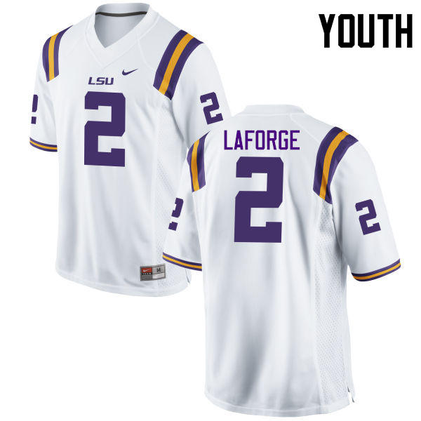 Youth LSU Tigers #2 Trey LaForge College Football Jerseys Game-White - Click Image to Close